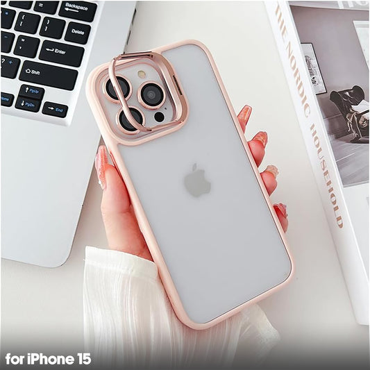 Transparent case with camera ring stand lens protector Back cover for Apple iPhone 15