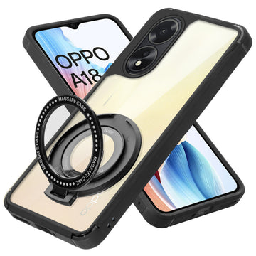 Silicone Frame Transparent Hard Back With Holder Kickstand Case For Oppo A18