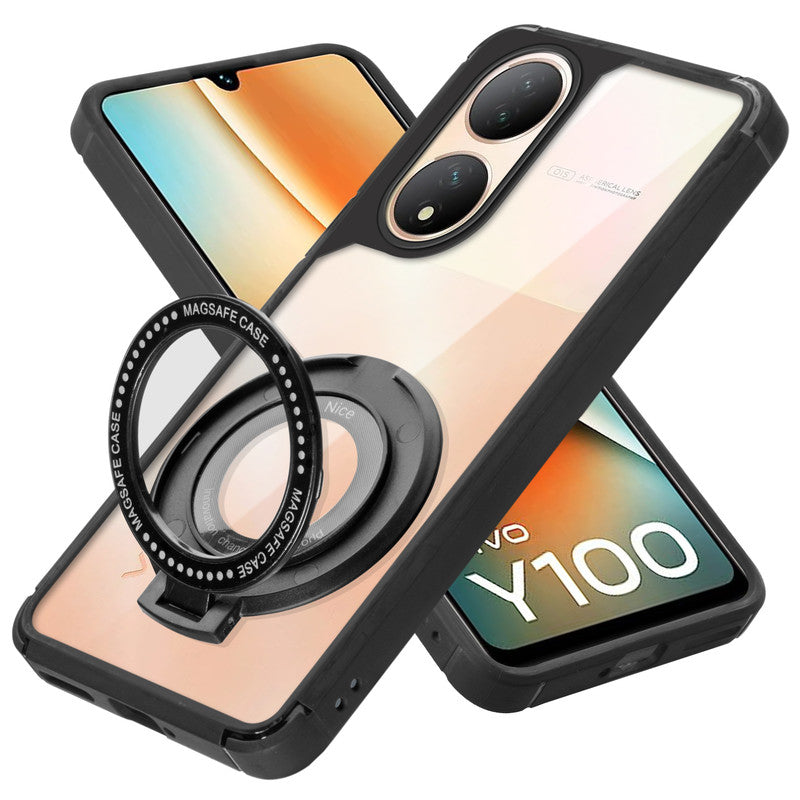 Silicone Grip Clear Case Ring Holder Kickstand For Vivo Y100