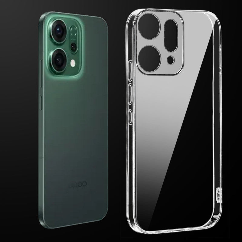 Transparent anti-yellow hard back case fitted on Oppo Reno 14 5G showing full back coverage and camera protection