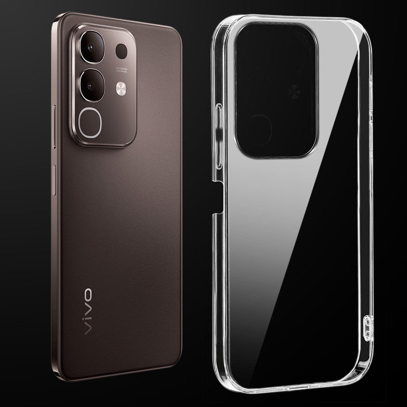 Transparent anti-yellow hard back case fitted on Vivo Y31 Pro 5G showing full back coverage and camera protection