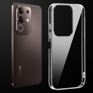 Transparent anti-yellow hard back case fitted on Vivo Y31 Pro 5G showing full back coverage and camera protection