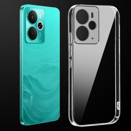 Transparent anti-yellow hard back case fitted on Realme 14 5G showing full back coverage and camera protection