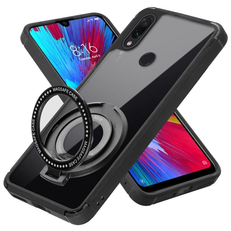 Silicone Grip Clear Case Ring Holder Kickstand For Redmi Note 7 Pro