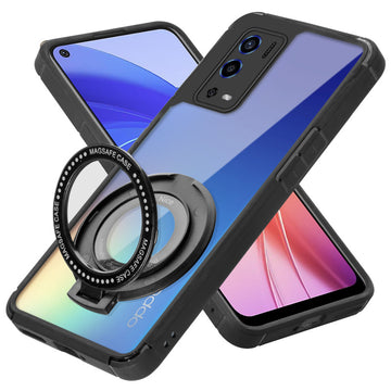 Silicone Frame Transparent Hard Back Ring Stand Case for Oppo A55 4G