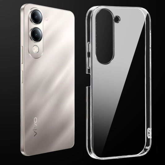 Transparent anti-yellow hard back case fitted on Vivo Y19 5G showing full back coverage and camera protection