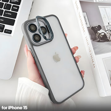 Transparent case with camera ring stand lens protector Back cover for Apple iPhone 15