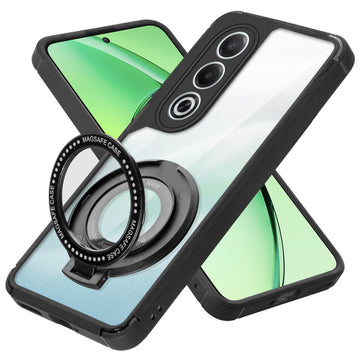 Silicone Frame Transparent Hard Back Ring Stand Case for Oppo K12x 5G