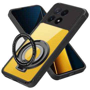 Silicone Frame Transparent Hard Back Ring Stand Case for Poco X6 Pro 5G
