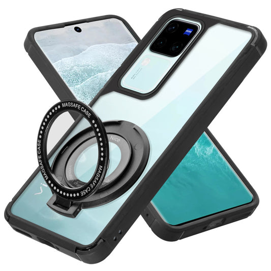 Silicone Frame Transparent Hard Back With Holder Kickstand Case For Vivo V30 Pro 5G