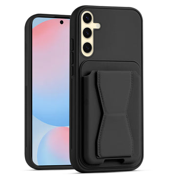 All in One Premium Leather Back Cover for Samsung S24 FE 5G with Card Slot & Foldable Grip Holder