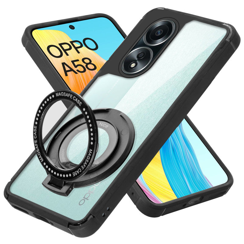 Silicone Grip Clear Case Ring Holder Kickstand For Oppo A58 4G