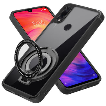 Silicone Frame Transparent Hard Back With Holder Kickstand Case For Redmi Note 7