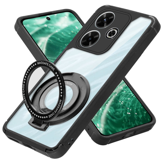 Silicone Frame Transparent Hard Back With Holder Kickstand Case For Poco M6 Plus 5G