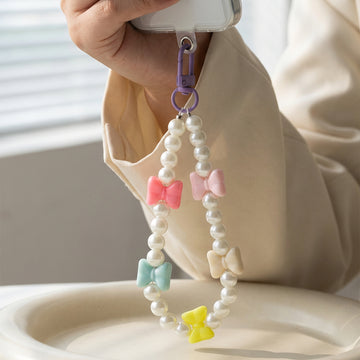 Pearl Bead Phone Charm with Colorful Bows