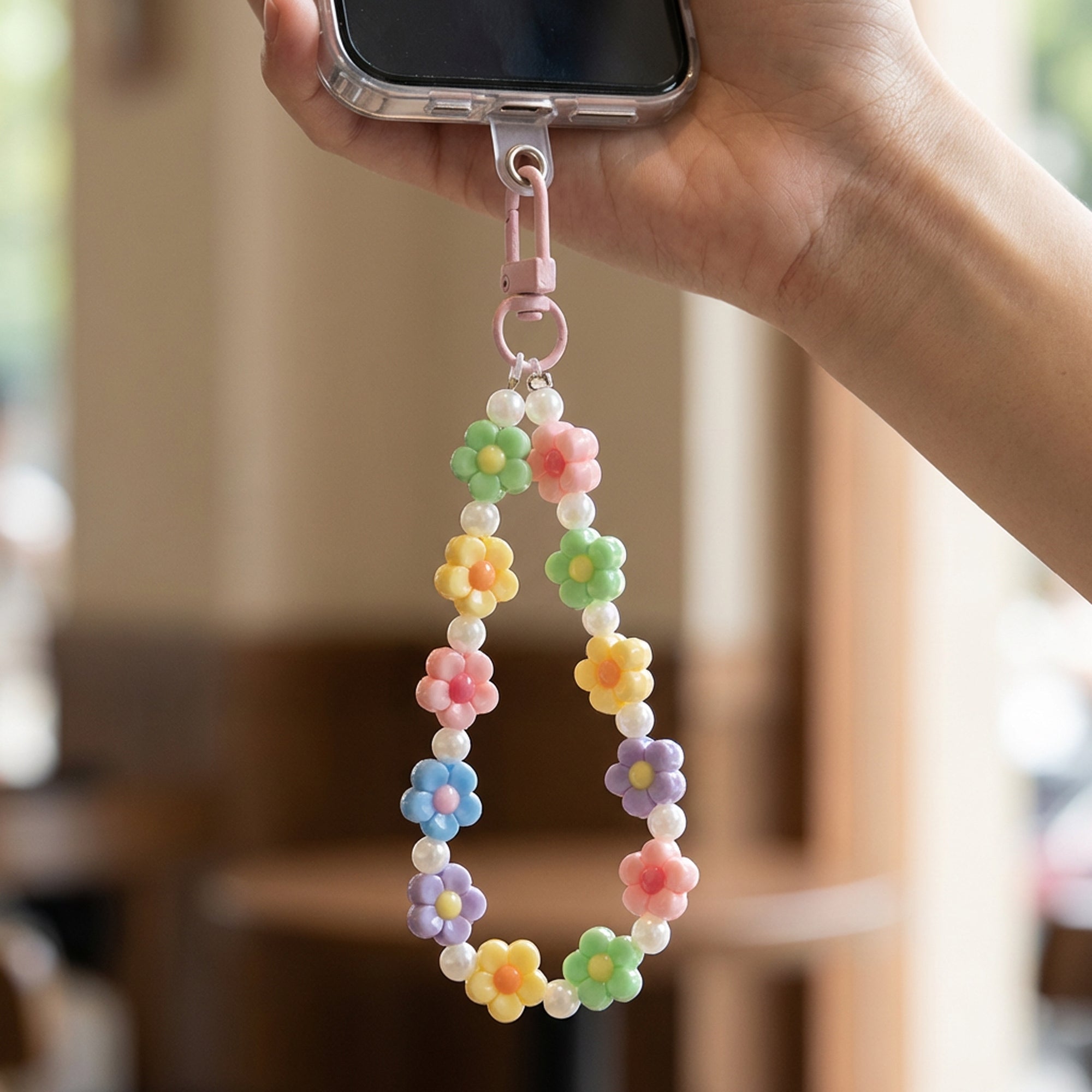 Pastel Flower Bloom Beaded Phone Strap Charm