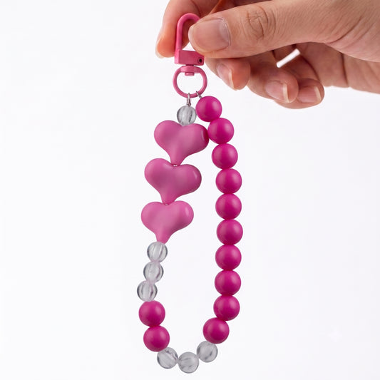 Multi Heart Beaded Phone Charm with Wrist Strap for Smartphones