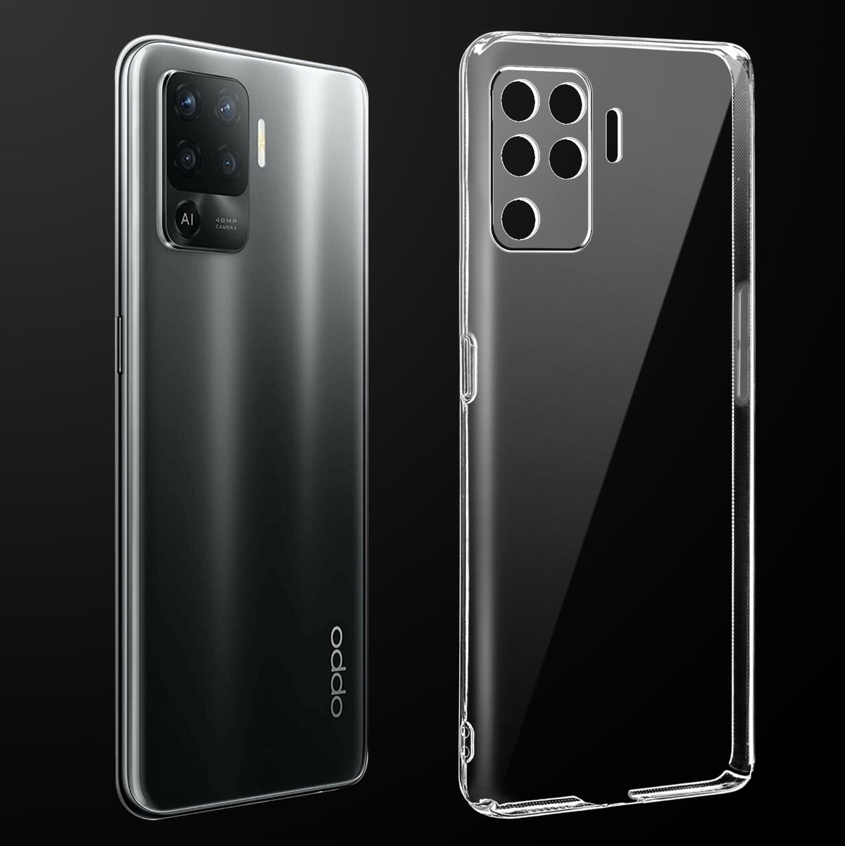 Transparent anti-yellow hard back case fitted on Oppo F19 Pro 4G showing full back coverage and camera protection