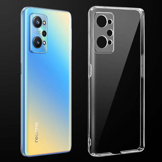 Transparent anti-yellow hard back case fitted on Realme GT 2 showing full back coverage and camera protection