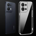 Transparent anti-yellow hard back case fitted on Oppo Reno 8 5G showing full back coverage and camera protection