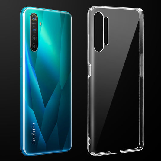 Transparent anti-yellow hard back case fitted on Realme XT showing full back coverage and camera protection