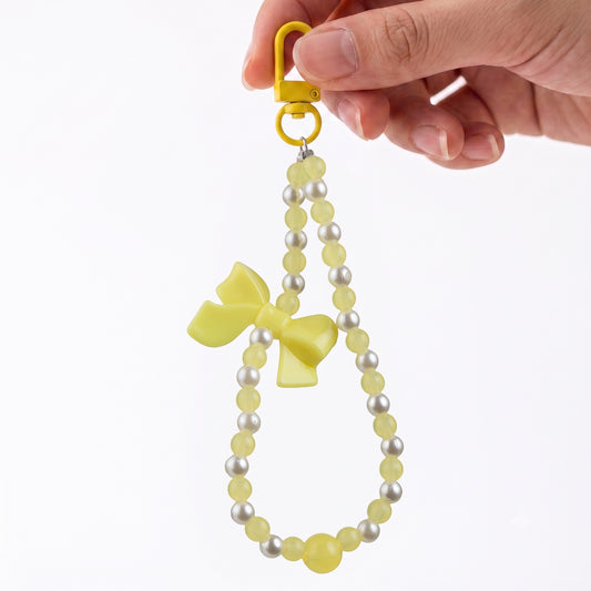 Pearl & Bow Elegant Beaded Phone Charm Wrist Strap