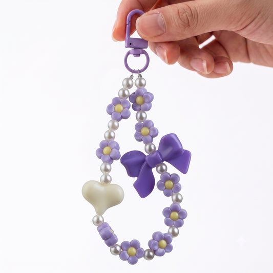 Multi Flowers Big Bow Heart Beaded Phone Charm Strap