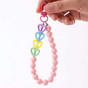 Rainbow Heart Phone Charm with Beaded Wrist Strap