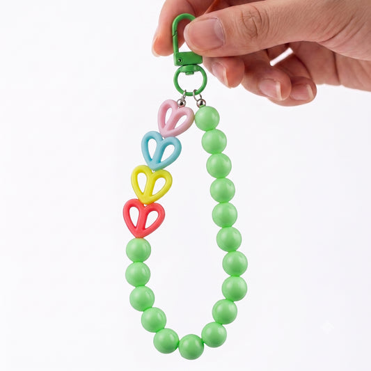 Rainbow Heart Phone Charm with Beaded Wrist Strap