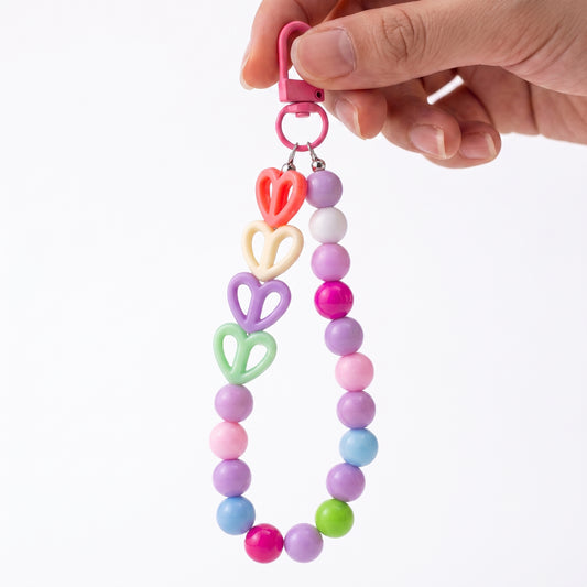 Rainbow Heart Phone Charm with Beaded Wrist Strap