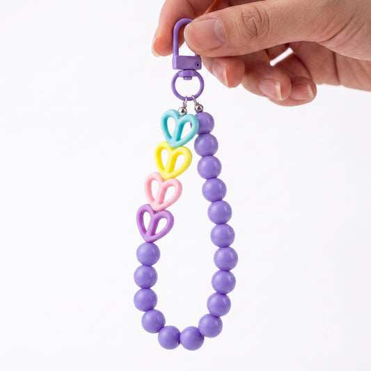 Rainbow Heart Phone Charm with Beaded Wrist Strap
