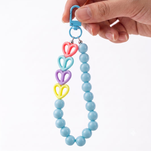 Rainbow Heart Phone Charm with Beaded Wrist Strap