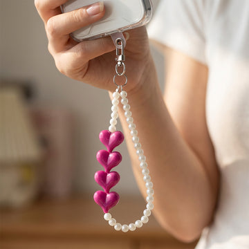 Fashionable Heart Beads with Pearl Wrist Strap for Phone & Keys