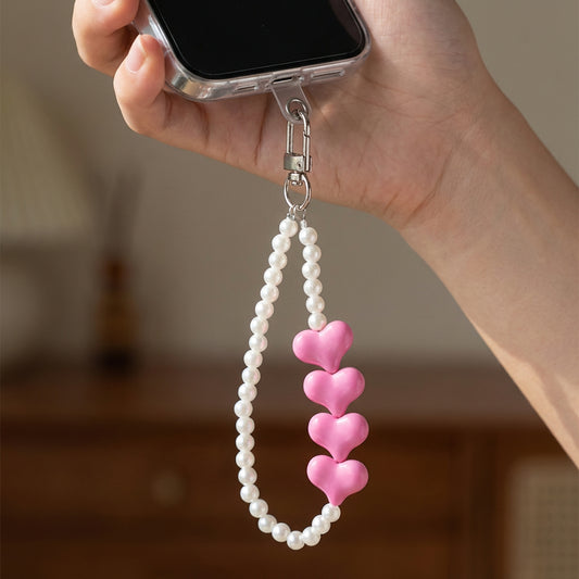 Fashionable Heart Beads with Pearl Wrist Strap for Phone & Keys