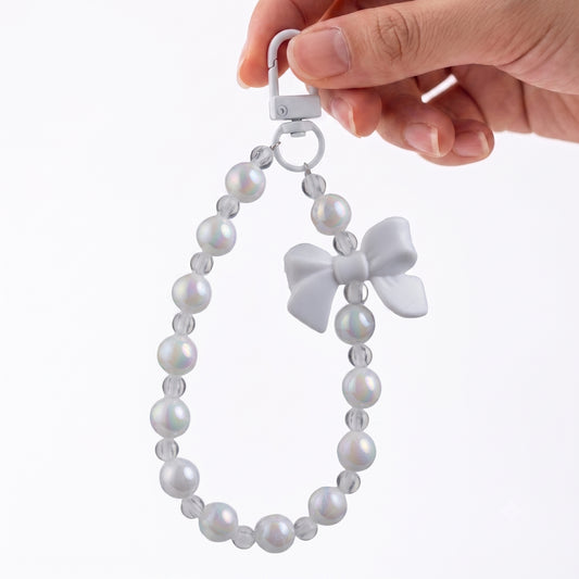 Pearl & Bow Elegant Beaded Phone Charm Wrist Strap