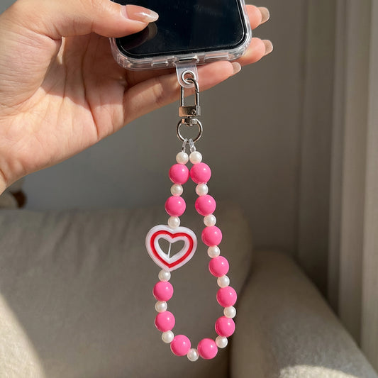 Fashionable Heart Beads with Pearl Wrist Strap for Phone & Keys
