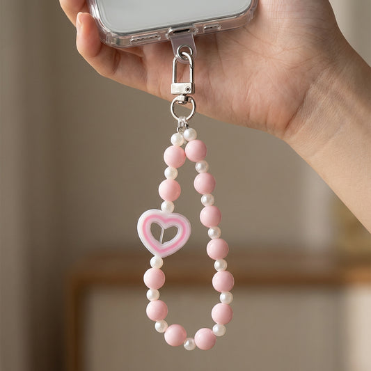 Fashionable Heart Beads with Pearl Wrist Strap for Phone & Keys