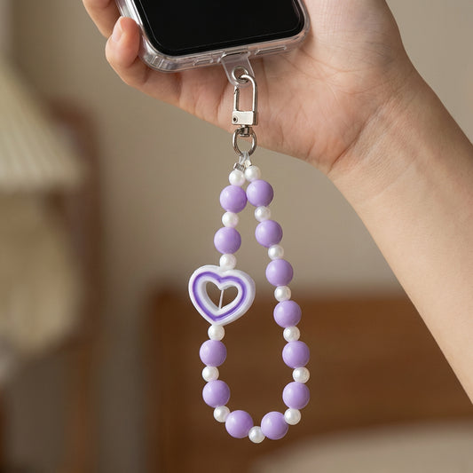 Fashionable Heart Beads with Pearl Wrist Strap for Phone & Keys