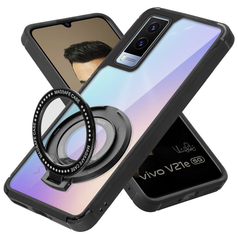 Silicone Frame Transparent Hard Back With Holder Kickstand Case For Vivo V21e 5G