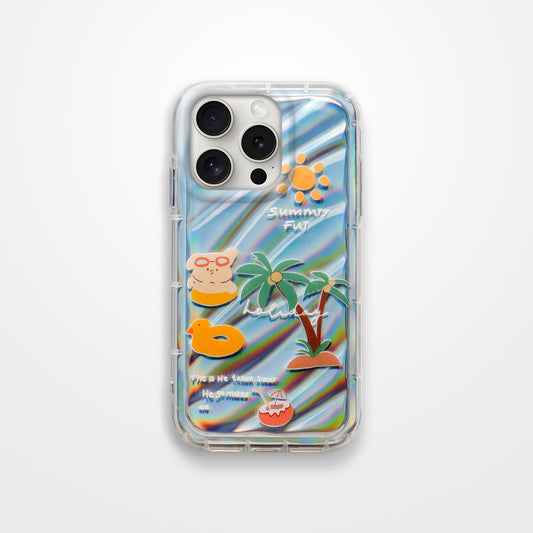 Cute Beach Printed Transparent Back Cover for Apple iPhone 15 Pro