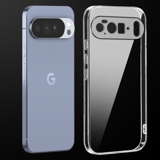 Transparent anti-yellow hard back case fitted on Google Pixel 10 Pro XL 5G showing full back coverage and camera protection
