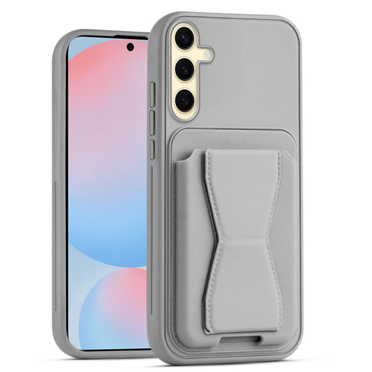 All in One Premium Leather Back Cover for Samsung S24 FE 5G with Card Slot & Foldable Grip Holder