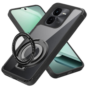 Silicone Frame Transparent Hard Back Ring Stand Case for iQOO Z9x 5G