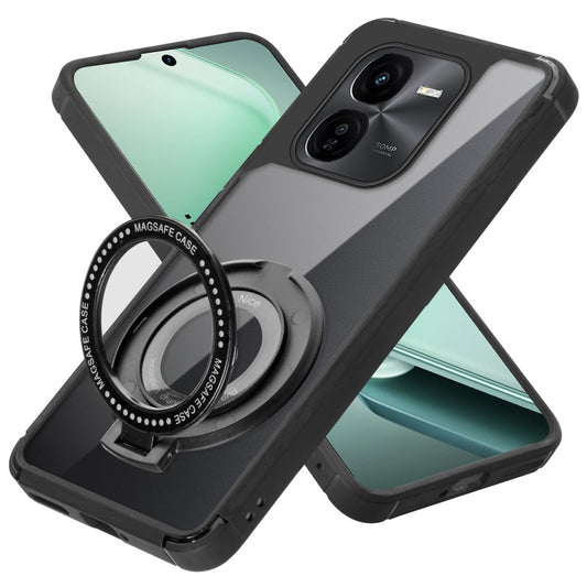 Silicone Frame Transparent Hard Back Ring Stand Case for iQOO Z9x 5G