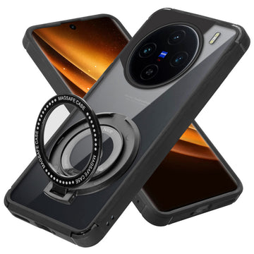 Silicone Frame Transparent Hard Back Ring Stand Case for Vivo X100 5G