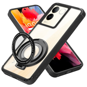 Silicone Frame Transparent Hard Back With Holder Kickstand Case For iQOO Z7 Pro 5G