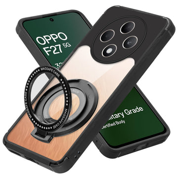 Silicone Frame Transparent Hard Back Ring Stand Case for Oppo F27 5G