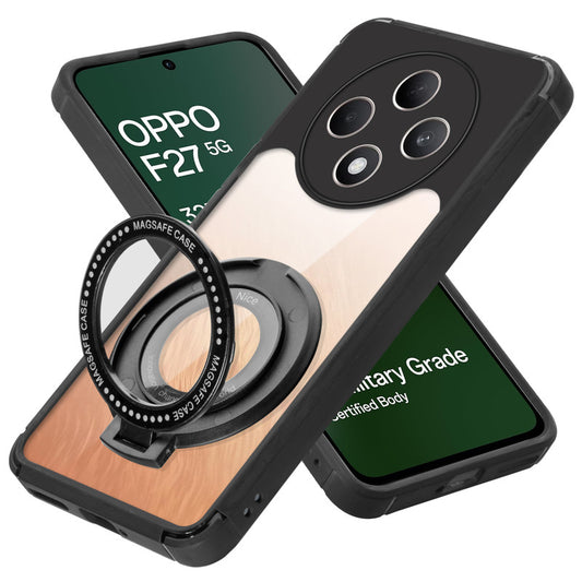Silicone Frame Transparent Hard Back Ring Stand Case for Oppo F27 5G