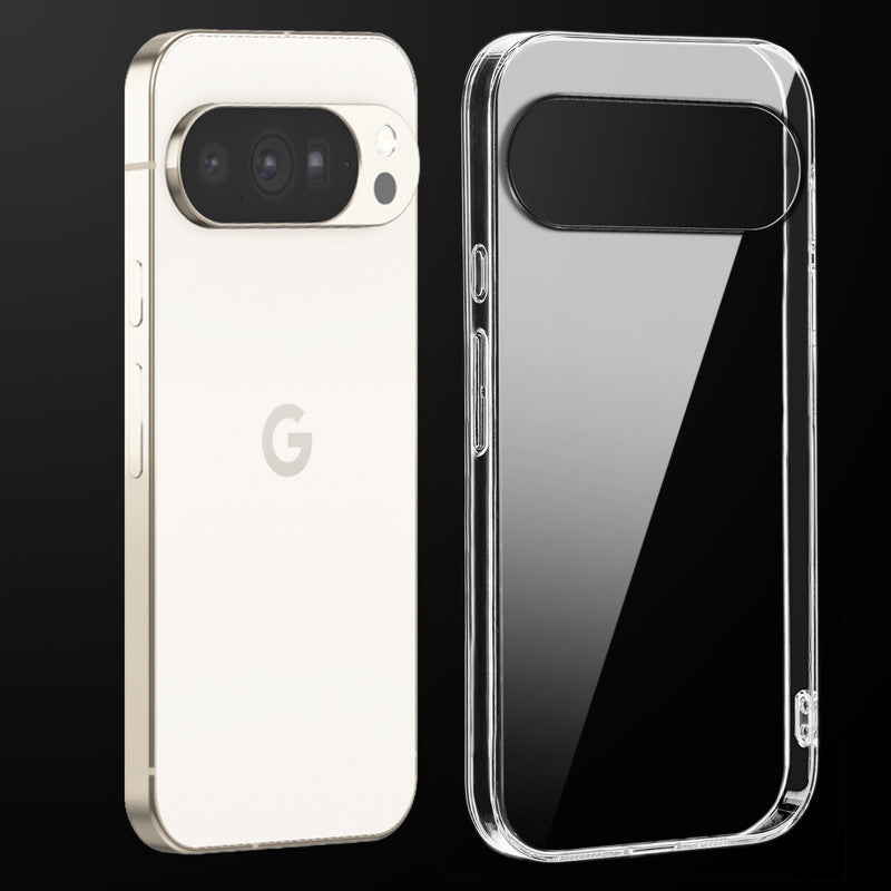 Transparent anti-yellow hard back case fitted on Google Pixel 10 Pro 5G showing full back coverage and camera protection