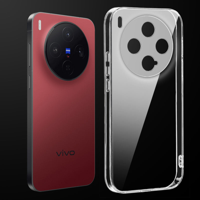 Transparent anti-yellow hard back case fitted on Vivo X300 5G showing full back coverage and camera protection